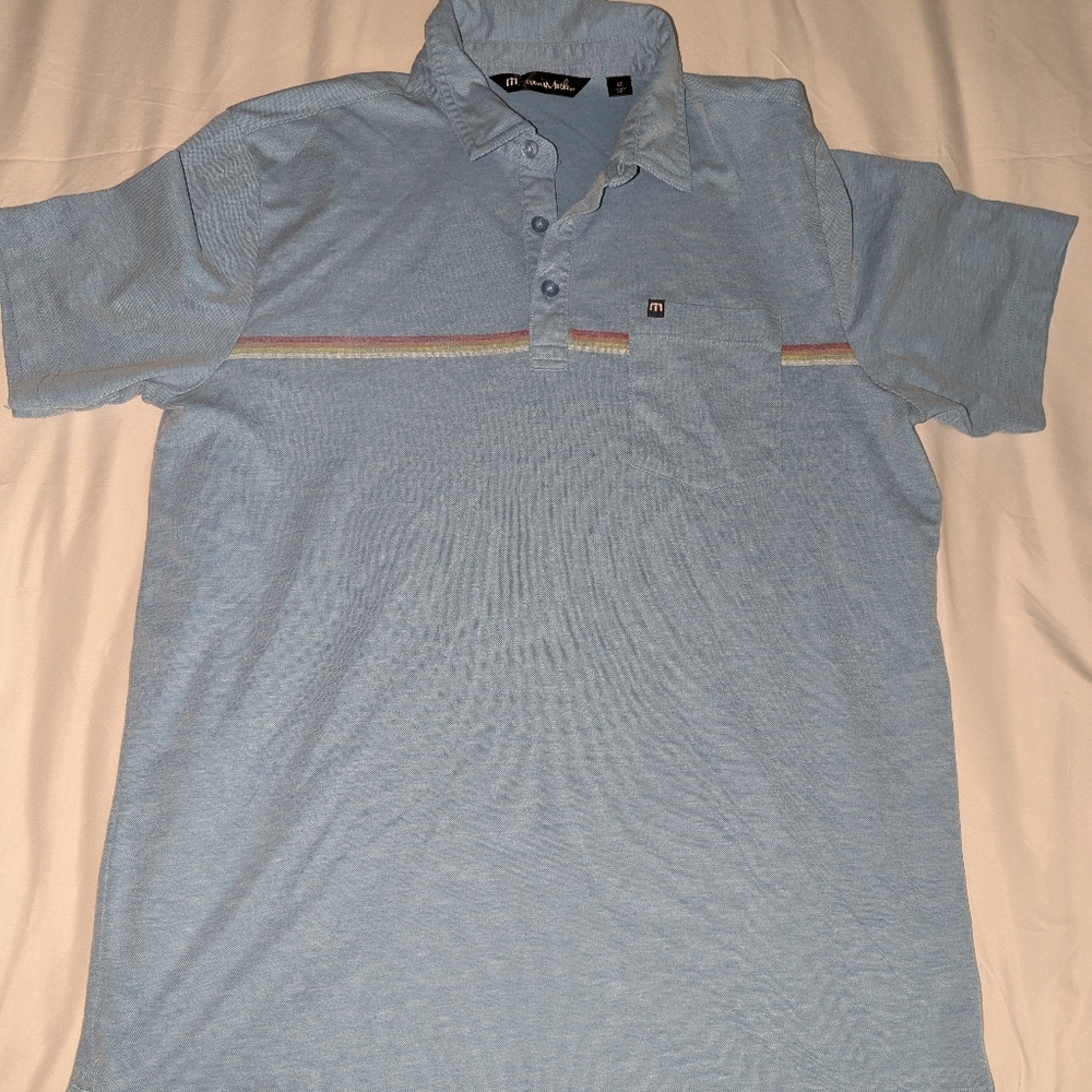 Travis Mathew Mens Medium Pocket Front Blue‎ Short Sleeve Polo Shirt